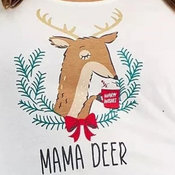 Family Pajamas Women's Plus Size 2-Piece PJ Set, White Gray Multi Mama Deer, 1X - Picture 5 of 6